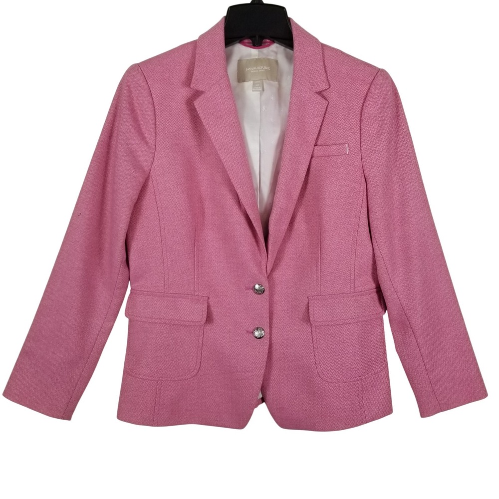 Banana Republic Pink Herringbone Jacket Blazer Elbow Patches 10P Petite